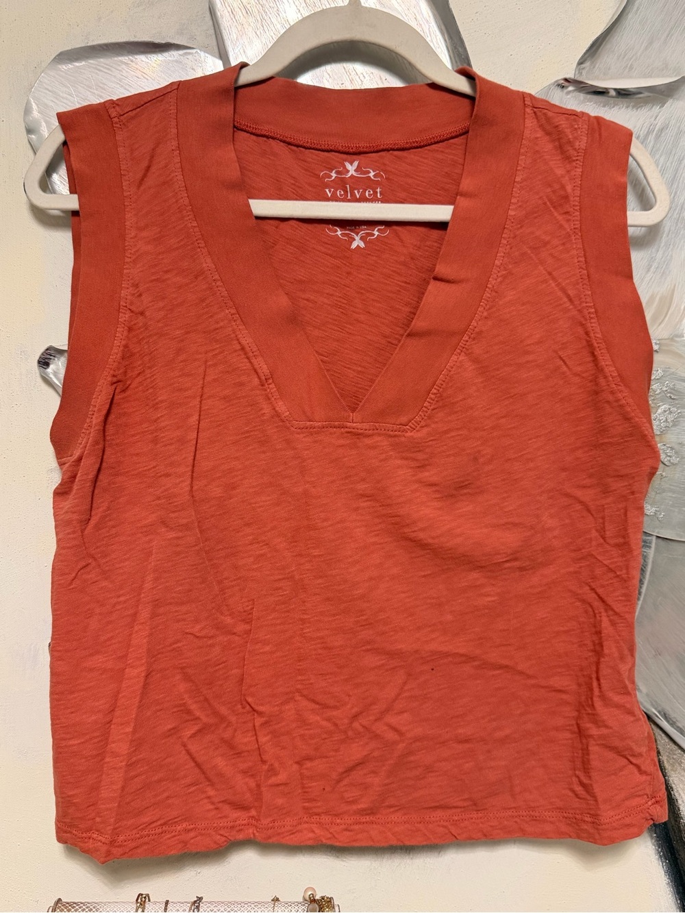 Velvet by Graham & Spencer Sleeveless V-Neck Tank -Burnt Orange Perfect for Fall